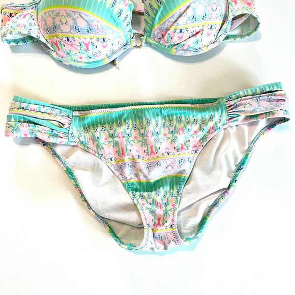 Victoria's Secret Bikini Knockout Bottoms Size M Aqua Green/Pink Multi Print - Picture 6 of 6